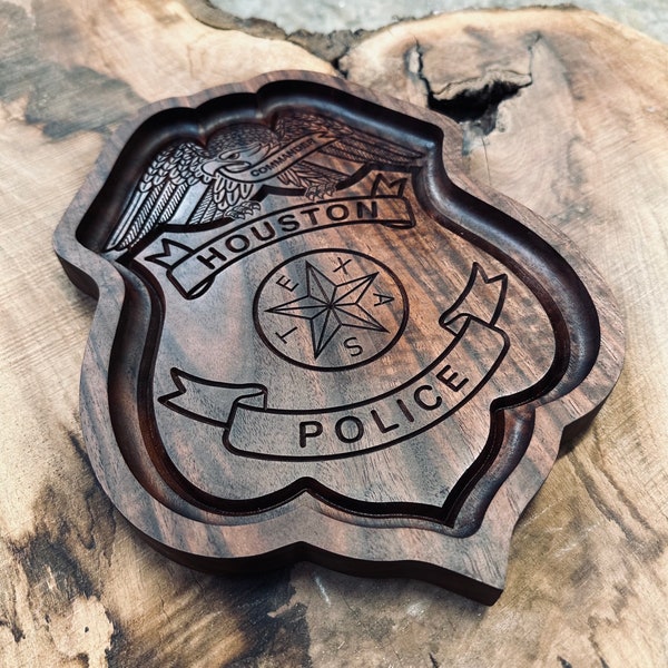 Law Enforcement Catchall Tray / PD Wallet Tray / Valet Tray for Bedside / Sheriff Jewelry Dish / Valet Tray / Cop Wooden Tray / Police