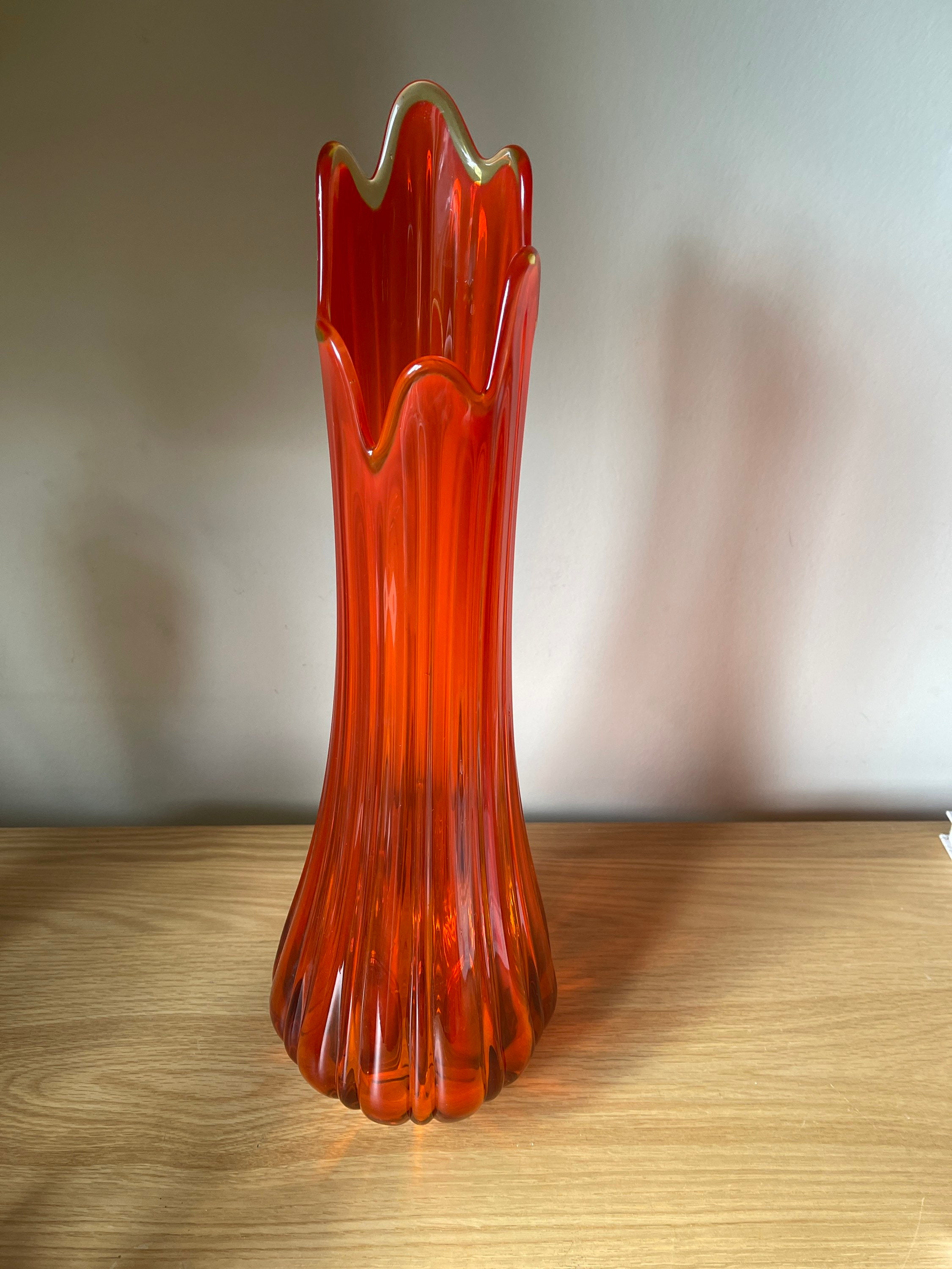 Mid century viking swung glass orange vase 23