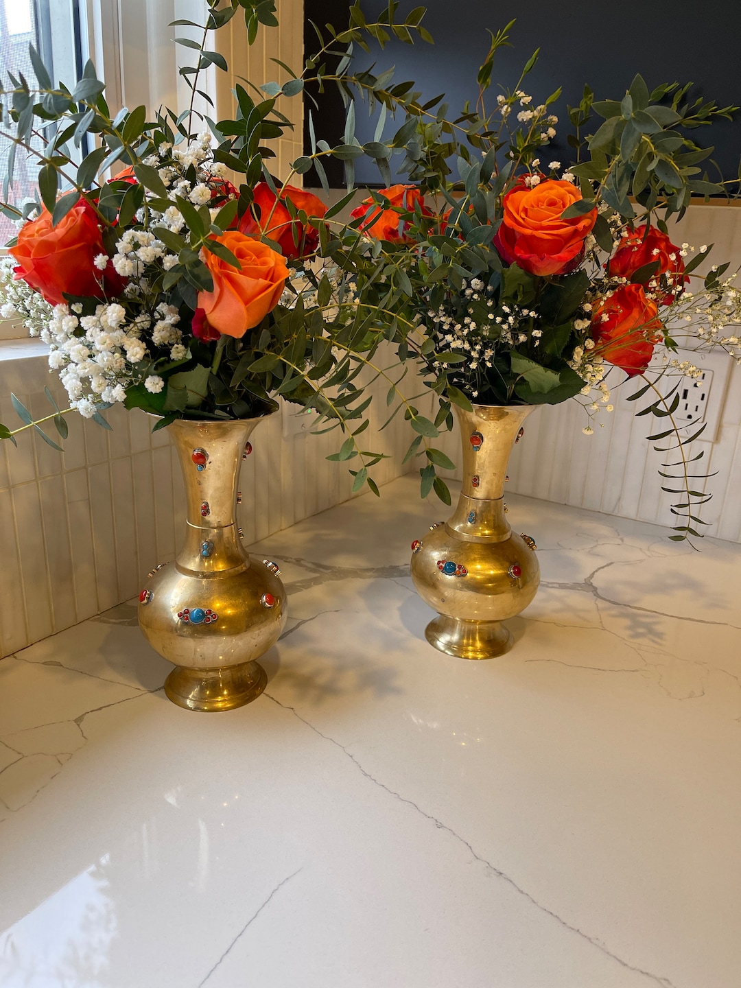 Vintage Jeweled Brass Vases 2 Available/sold Separately/red Etsy