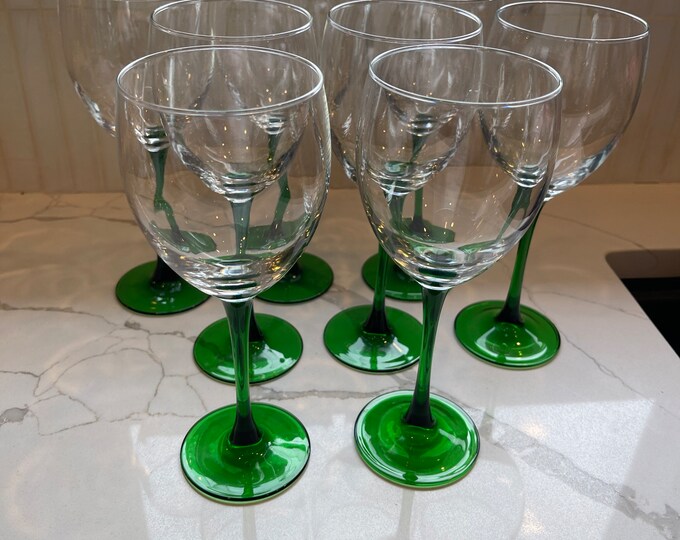 Vintage Luminarc Green Stem Wine Glasses Set of 8 Made in France