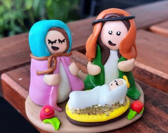 Handmade Polymer Clay Nativity Set - Cute Christmas Decoration - Joseph, Mary, Baby Jesus