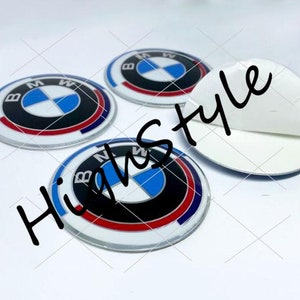 Metal Stickers car wheel center caps stickers set of 4 fit bmw S21 50TH Anniversary 1mm 4pcs image 1