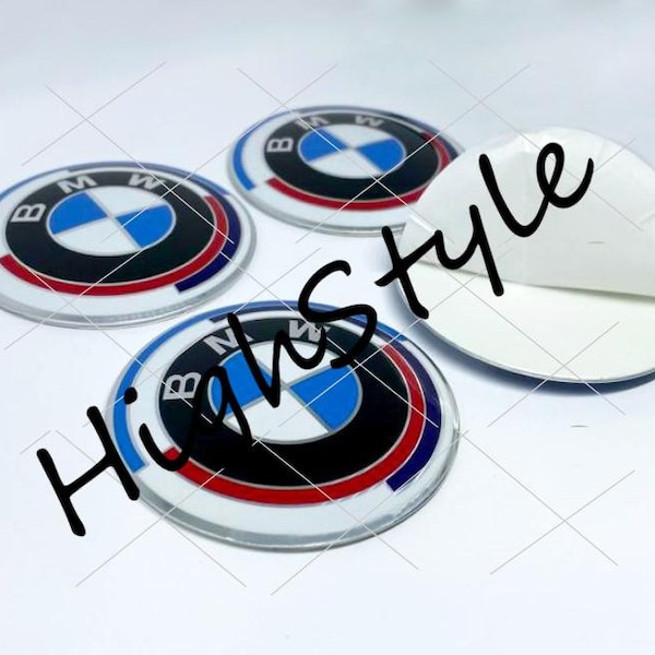 Metal Stickers - car wheel center caps stickers - set of 4 - fit bmw S21 50TH Anniversary (1mm) 4pcs