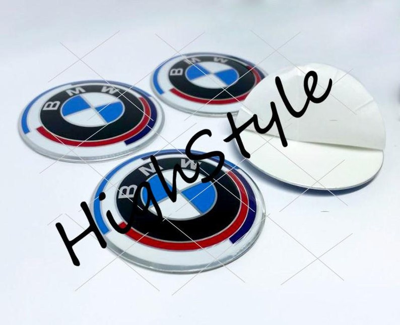 Metal Stickers car wheel center caps stickers set of 4 fit bmw S21 50TH Anniversary 1mm 4pcs image 1