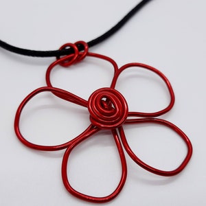 Statement flower necklace, red chunky pendant, funky necklace, big poppy necklace for women, unique handmade wire jewellery UK