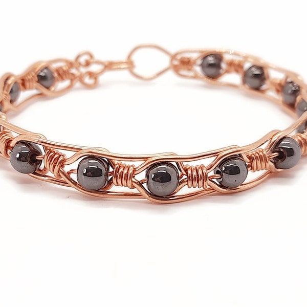 Copper and magnetic hematite bracelet for women, unique handmade jewellery gift for her UK