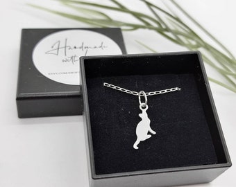 STERLING silver cat necklace, tiny cat charm pendant, birthday gift for cat lover, gift for her from the cat, handmade jewellery uk