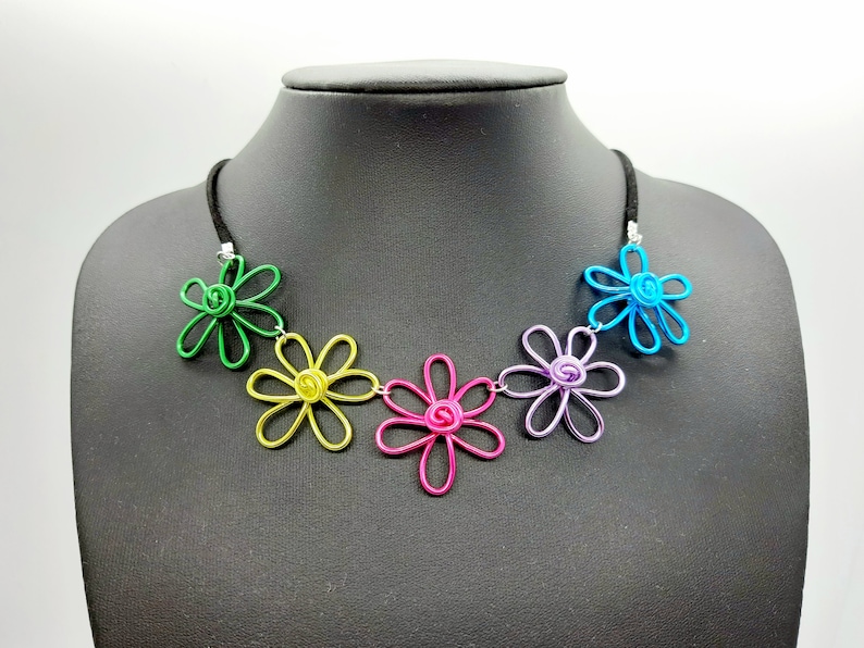 Statement bib necklace, funky flower necklace, colourful daisy choker, quirky multicolour necklace, unique handmade jewellery for women UK image 5