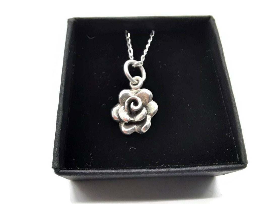 Sterling Silver Rose Pendant, Tiny Silver Flower Necklace, Vintage ...