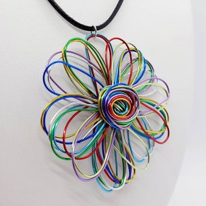 Statement Wire Flower Pendant, colourful handmade necklace for women, unique handmade jewellery, UK shop