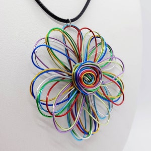 Statement large flower necklace, quirky floral pendant, colourful summer necklace, funky flower choker, unique handmade jewellery gift UK