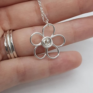 Sterling Silver Flower Necklace, Gift for Her, Flower