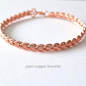 Pure copper woven bracelet for women, wire wrapped bangle, 7th anniversary gift for wife, handmade jewellery UK