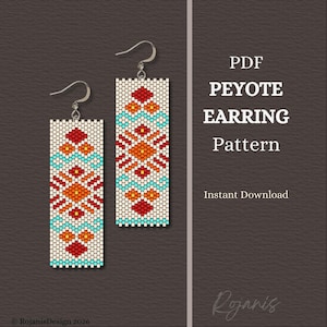Peyote  Earring Pattern "Sun Dancer" - Aztec Inspired Beading Pattern, Rectangular Earrings, Odd Count Flat Peyote, Instant Download