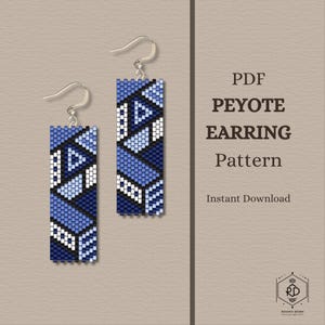 Wzór na kolczyki pejotlowe w formacie PDF „Cascada” – wzór koralikowy na niebieskie kolczyki, nowoczesny projekt graficzny