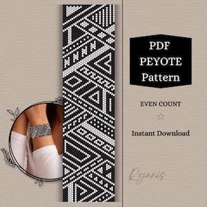 Patrón de cuentas para pulsera Peyote con número par de cuentas, patrón moderno en blanco y negro, instrucciones en PDF para joyería DIY con cuentas, tabla digital de cuentas