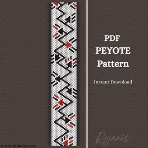 Even Count Peyote Bracelet Pattern "Signals" – Black, White & Red, Graphic Arrow Pattern, Printable PDF