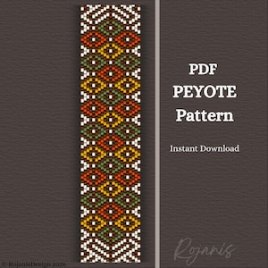 Patrón Peyote PDF - "Calliope" – Patrón de pulsera tribal étnica, verde óxido y mostaza