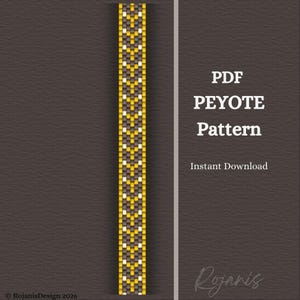 Dainty Peyote Bracelet Pattern PDF Gold and Cream Boho Style Herringbone Design Odd Count Stitch Beading Pattern 7 Columns Beginner Friendly