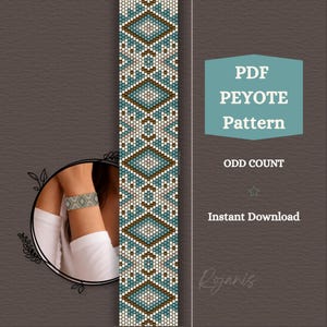Beading Pattern Peyote Bracelet Teal Blue Oriental Bracelet Odd Cout Peyote Stitch, Printable Bead Chart Digital PDF Instant Download