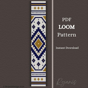 Bead Loom Bracelet Pattern PDF "Aven" -  Blue and White Boho Bead Design, Southwestern Inspired Beading Pattern