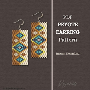 Peyote Pattern PDF "Desert Dream" -  Flat Rectangular Earring Pattern, Ethnic Beading Design in Bright Earth Tones