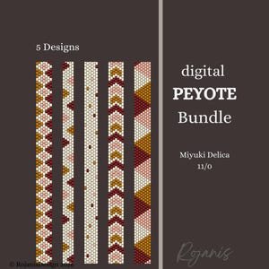 Peyote-Armbandmuster-Set – 5 einfache Übungsdesigns für Anfänger, gerade und ungerade Perlenanzahl, schmales Armbandperlenmuster, Wort- und Perlentabelle