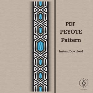 Schema per bracciale Peyote, bracciale con perline "Tahoma", punto a conteggio dispari, design sud-occidentale turchese e argento, schema per perline in PDF