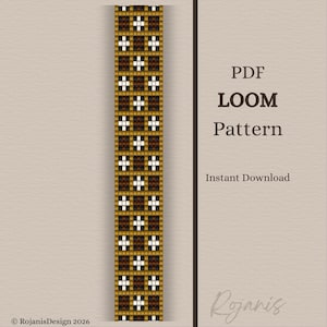 Bead Loom Bracelet Pattern, Digital Beading Design 70's Retro Bracelet Brown, Geometric Seed Bead Pattern PDF, Minimalist DIY Jewelry Crafts