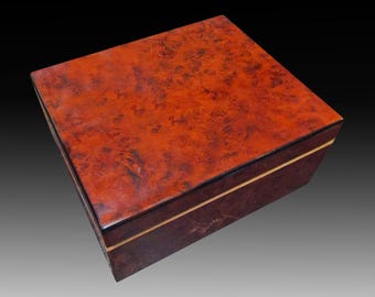 A Rich Burr Walnut Humidor For Cigars • Vintage Hygrometer • Folding Storage • 90s Decor