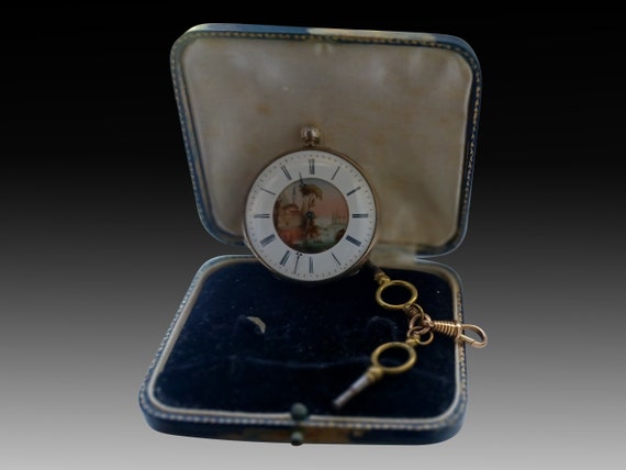 ビンテージ 希少 A Pocket Interpreter 1935 Rare Antique French Pocket Watch: Polychrome Enamel Dial, 1800s