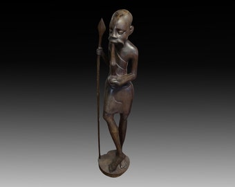 African Tribal Elder Wood Carving • Antique Sculpture, 103cm