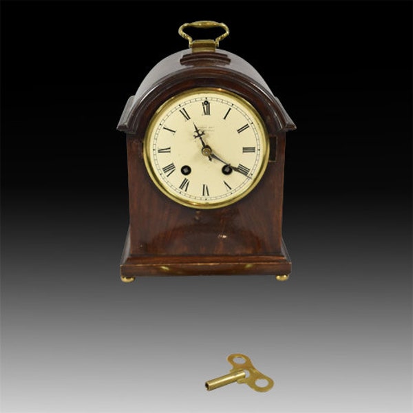 Antique Clock • Edwardian Mahogany Bracket Clock with Brass Carrying Handle