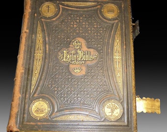 Antique Leather Bound Bible (1800s) - Brass Fittings, Rev. John Brown Dedication