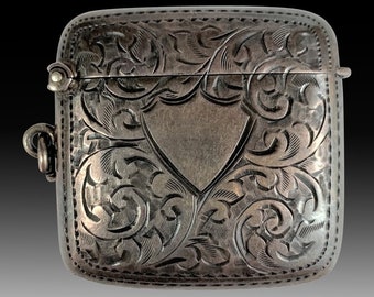 Antique Victorian Silver Vesta Case: Floral Scroll Design, 1863