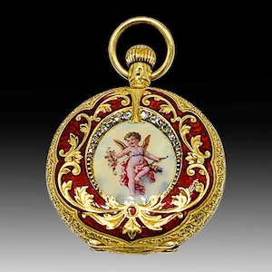 Antique Pocket Watch Signed Waltham Mass Circa. 1898 • A Rare 18CT Gold Enamel Diamond-Set