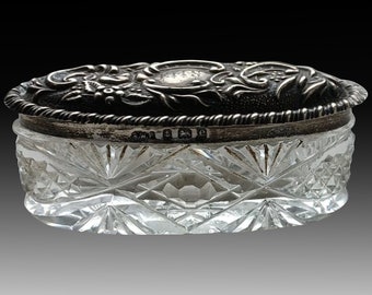 Decorative Glass Jars  • Antique Edwardian Silver Oval Dressing Room Jar, B’Ham - 1905