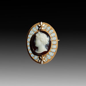 Wichtige Cameo, Exquisite seltene antike Hartgestein Gold & Emaille Cameo
