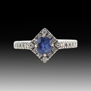 Art Deco Diamond Sapphire Ring • Art Deco 18ct White Gold Sapphire and Diamond Ring •  Sapphire Engagement Ring