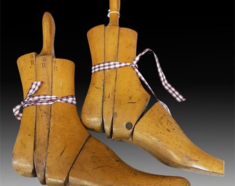 Antique Wooden Boot Lasts: Decorative Shoemaker Tool, Circa 1910
