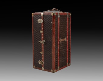 Large Luxury Antique Wardrobe Trunk in Damier-Style Canvas