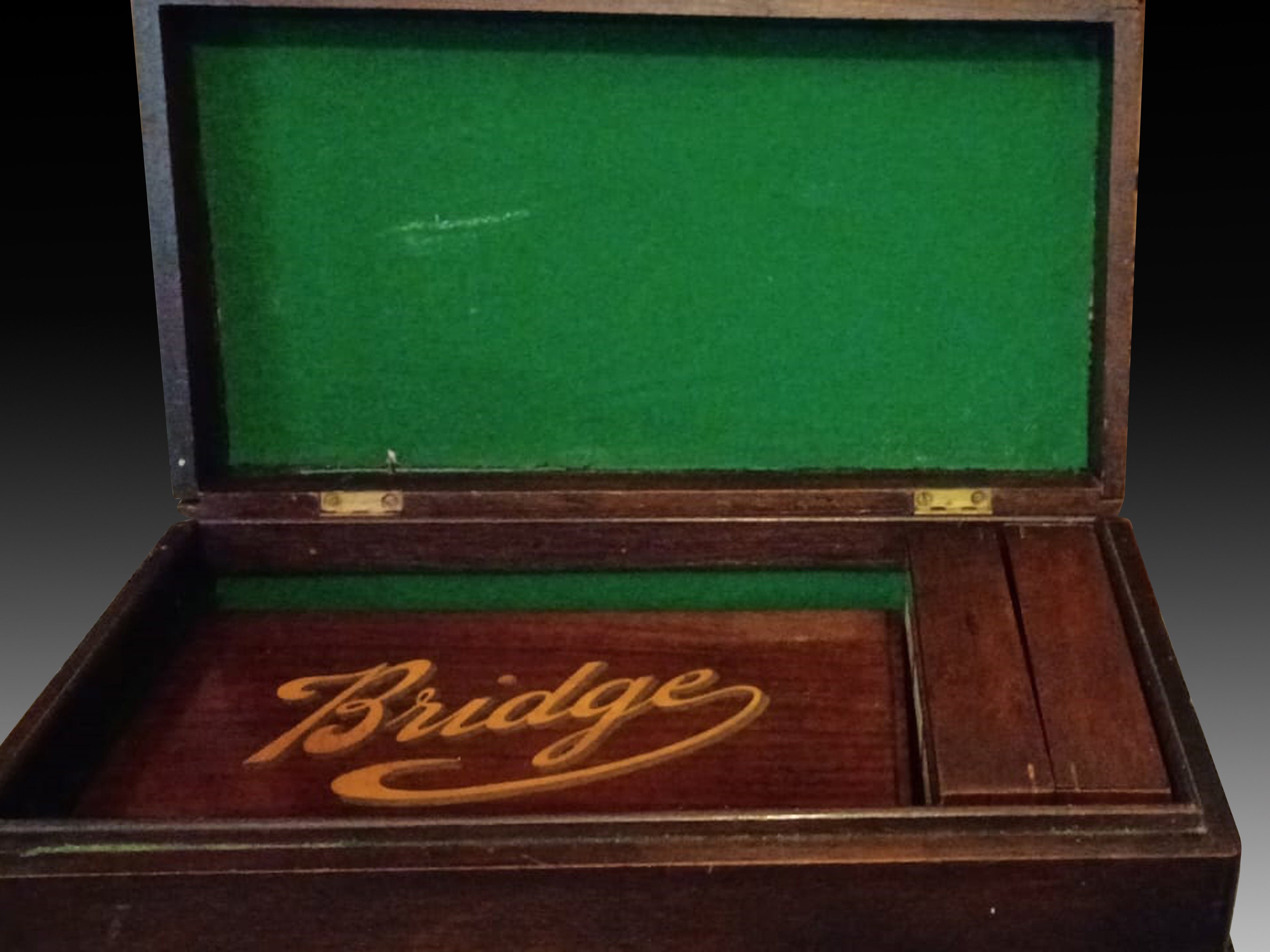 Antique Victorian Mahogany Games Box: Bridge Set & Inlaid Cribbage ...