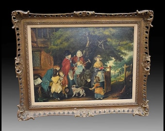 Antique Oil Painting: "Sunday Morning, A Cottage Family Going to Church" - After William Redmore Bigg