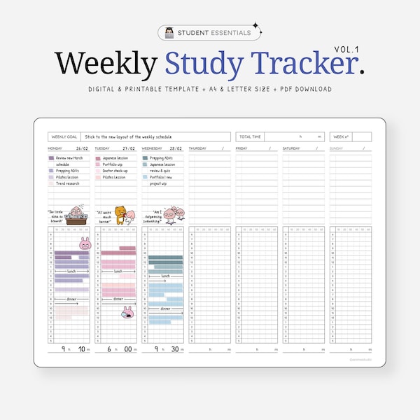 Páginas del planificador de seguimiento de estudios semanales / Plantilla de planificador semanal sin fecha / Horario semanal digital para iPad GoodNotes, Noteshelf / Descarga en PDF