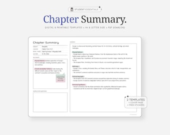 Chapter Summary Page | Digital Study Review Planner | for iPad GoodNotes, Notability, Noteshelf | Printable PDF page