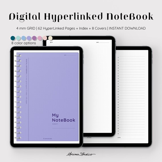 Digital Hyperlinked Notebook Grid Layout Index 62 Pages | Etsy