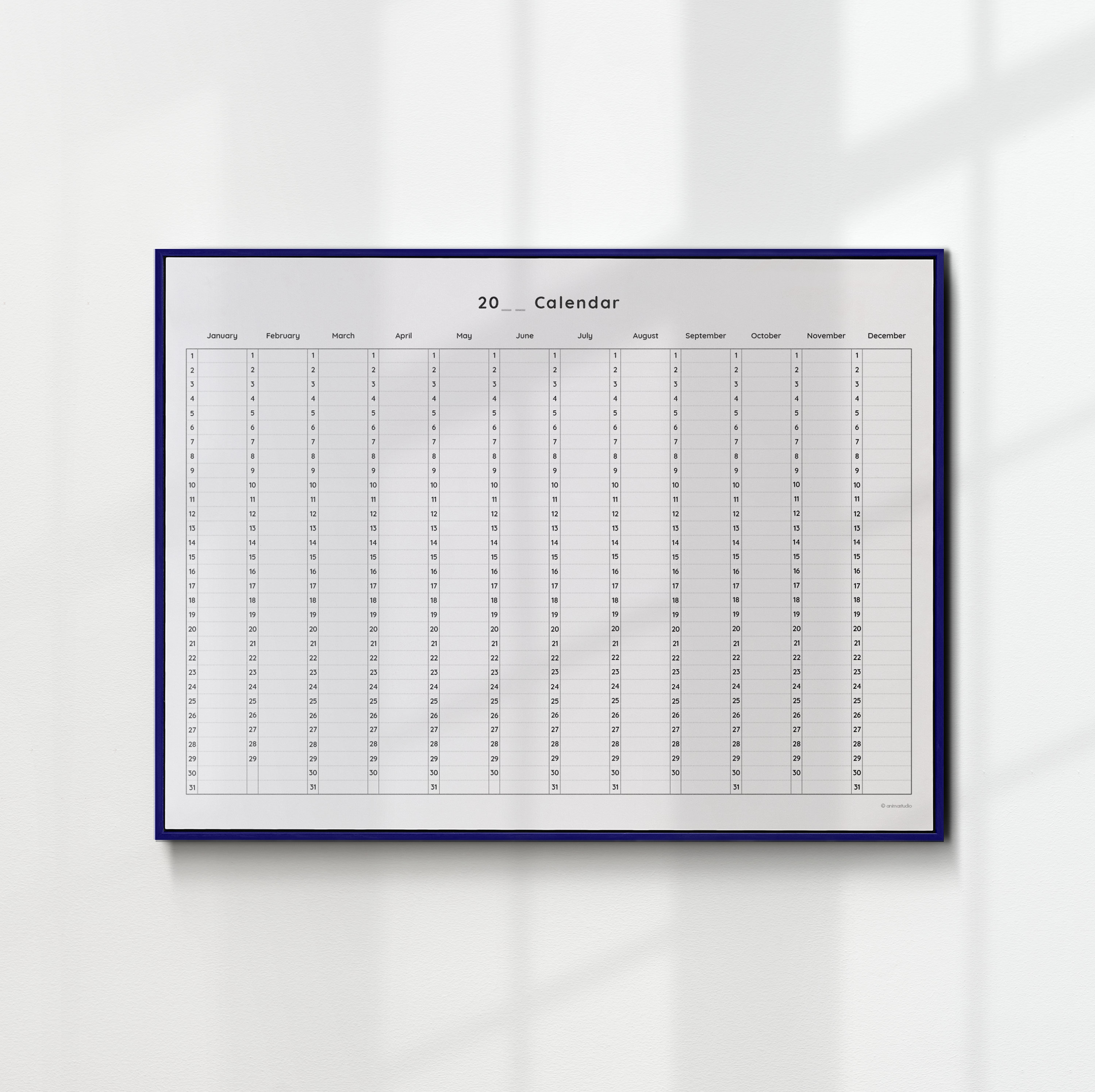 Yearly Perpetual Calendar Undated Annual Wall Planner Year at a Glance Year on One Page A4, A3 ...