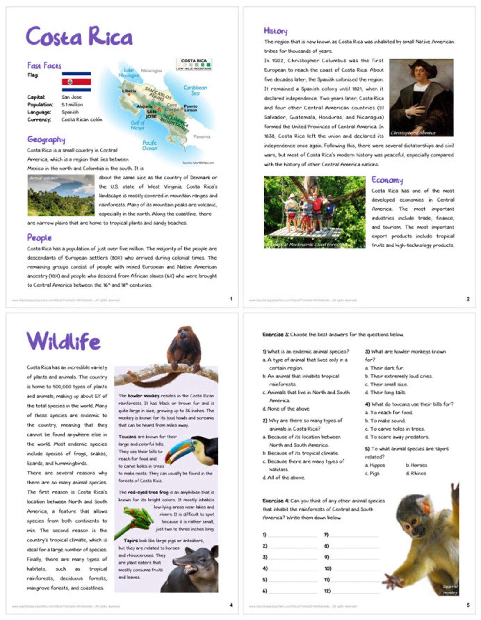 Costa Rica (fun Stuff for Elementary Grades) - Etsy
