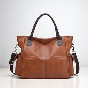 Laptop Tote Bag For Women With Strap And Top Handle, Leather Large Tote, For Travel, Shopper, Sports, Vintage Handbag