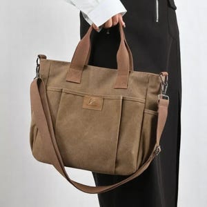 Multi Pockets Tote Bag, Thickened Canvas Shoulder Bag, Large Capacity Tote Bag